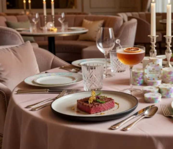 Gurmánské degustační menu a koktejly připravené na elegantním stole