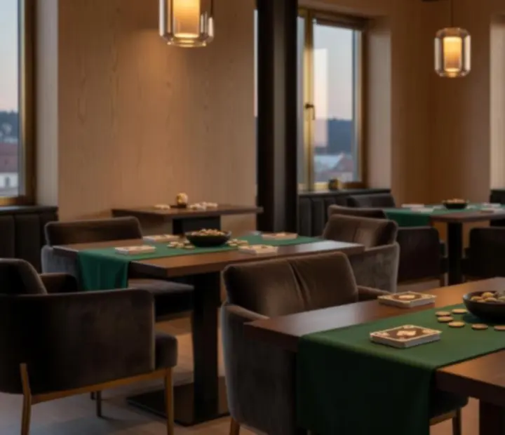Elegantní interiér restaurace připravený na společenský pokerový večer