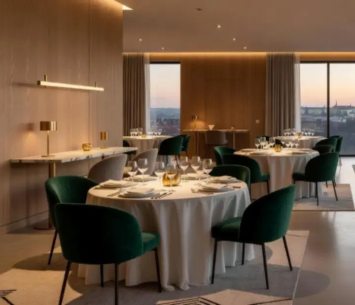Luxusní interiér privátního salonku s moderním nábytkem a ambientním osvětlením
