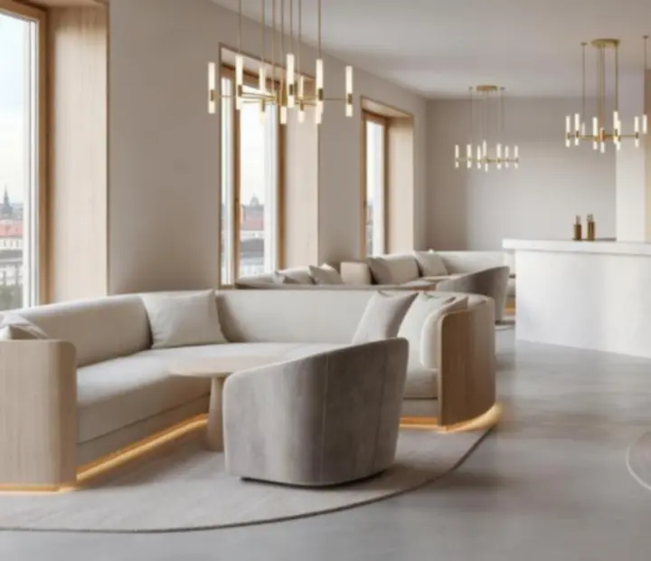 Moderní designový interiér restaurace připravený na firemní teambuilding