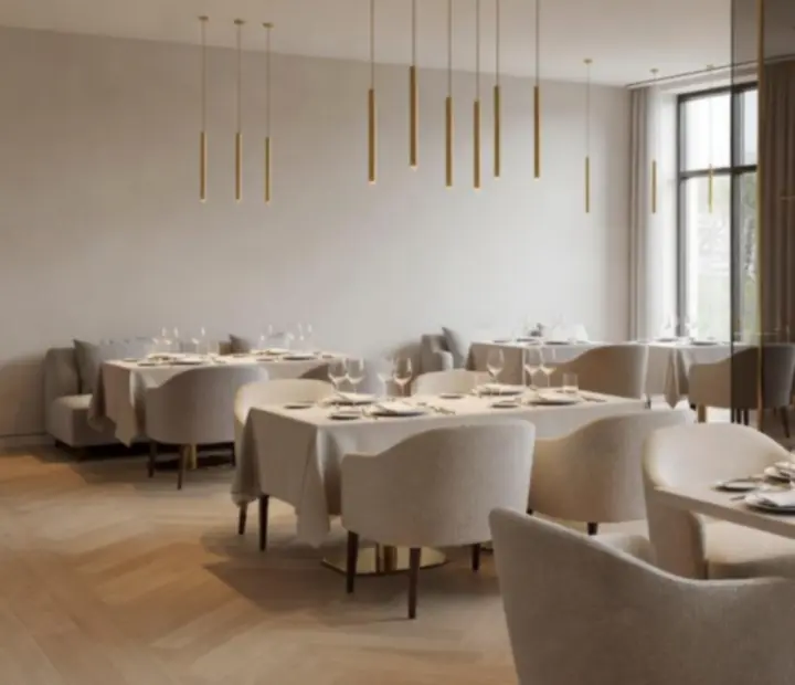 Moderní luxusní interiér restaurace připravený pro VIP večer