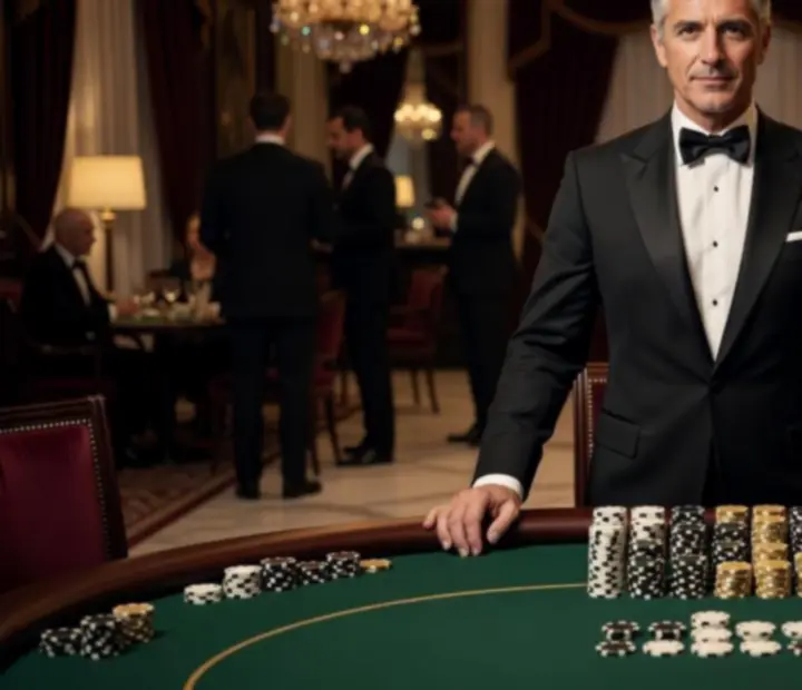 Profesionální dealer připravující pokerový stůl se symbolickými žetony