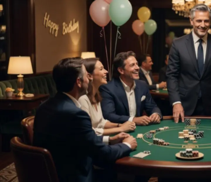 Profesionální dealer vede pokerovou hru na narozeninové oslavě