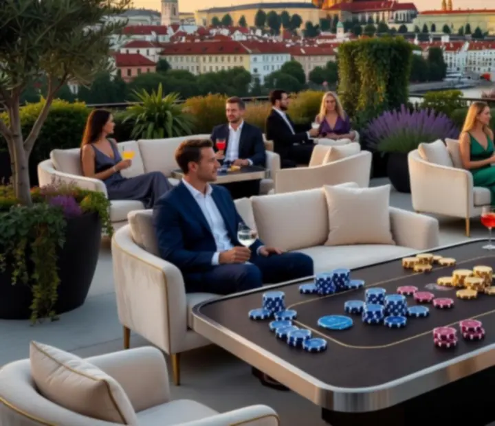 Letní rooftop terasa s koktejly připravená na společenský večer