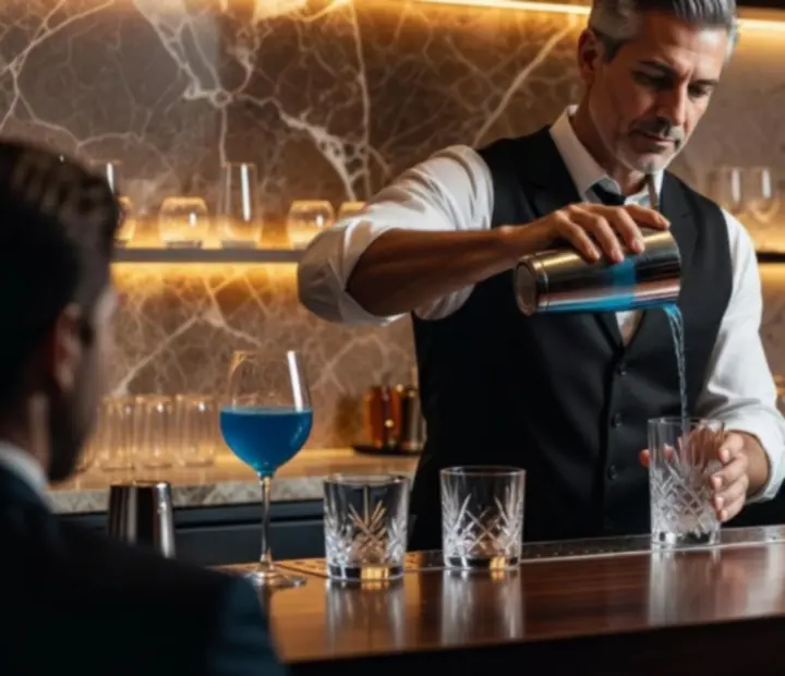 Signature koktejly servírované v elegantním baru